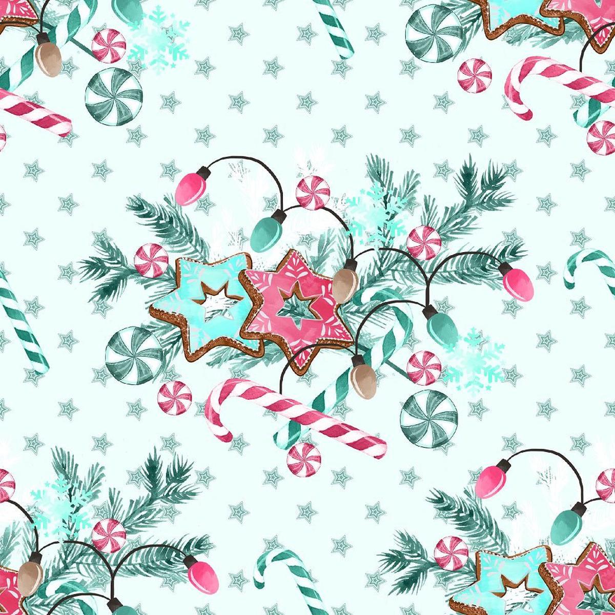 Peppermint Christmas Green Elements Fabric
