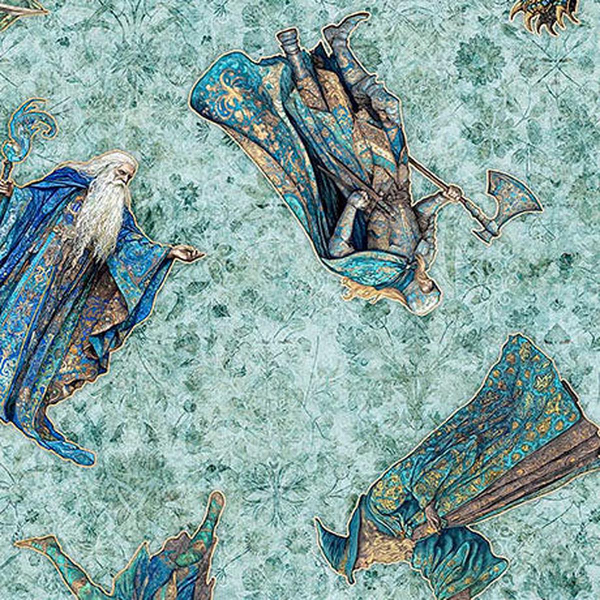 Folklore Quilt Fabric - Medieval Vignettes in Lagoon Aqua - 2600 31643 Q