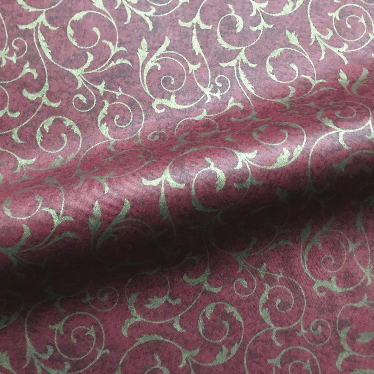 Maroon Traditional Botanical Scroll Cotton Fabric 54"