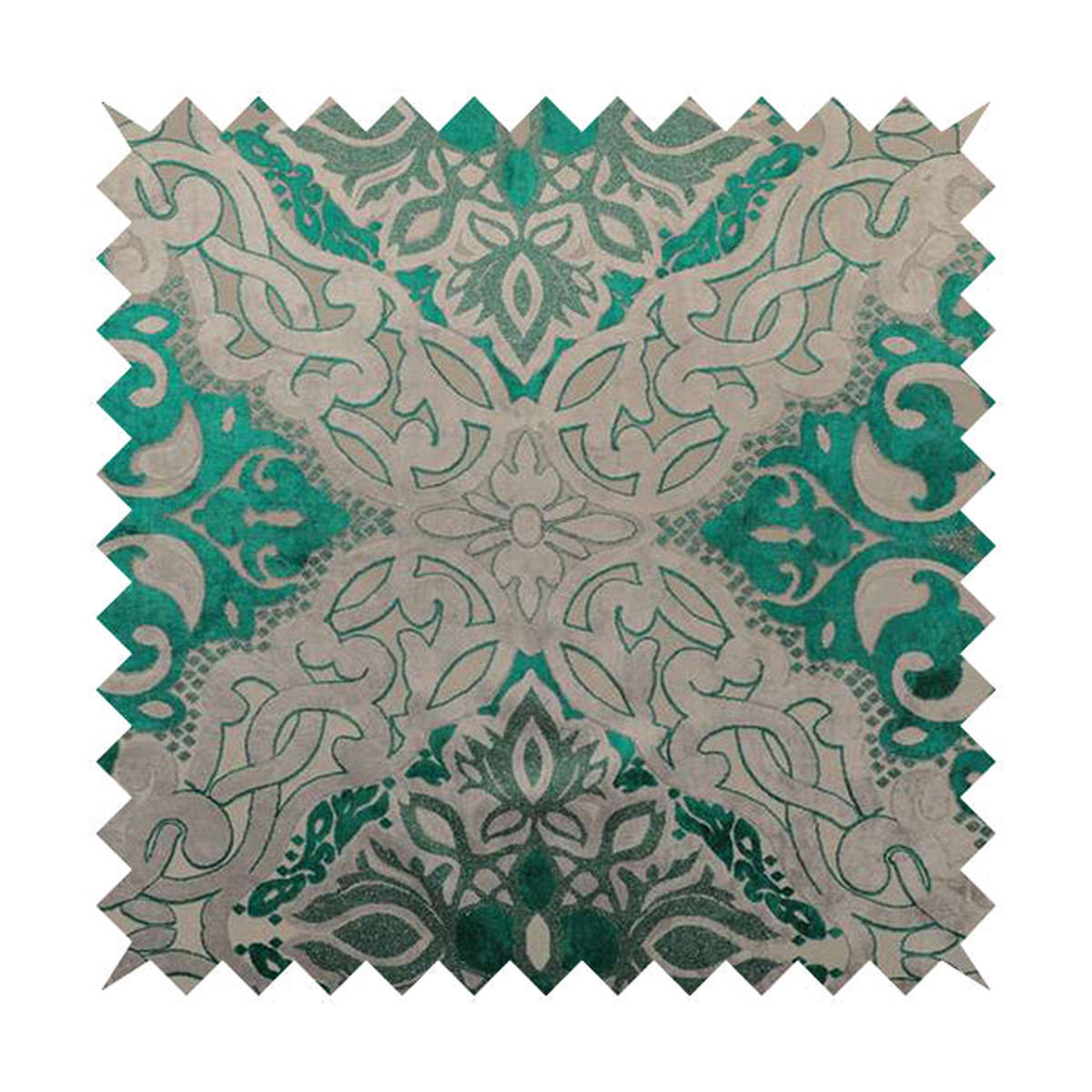 Casablanca Medallion Pattern Velvet Textured Furnishing Fabric In Teal Colour