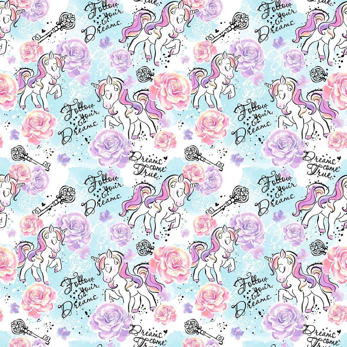 Unicorns Follow Your Dreams Fabric - Blue