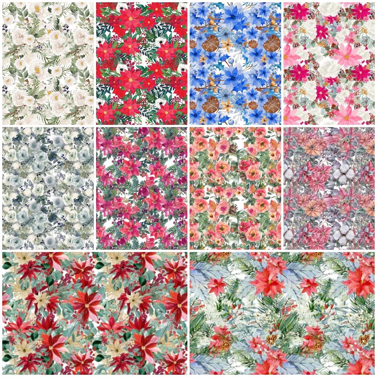 Christmas Floral Fat Eighth Bundle - 10 Pieces