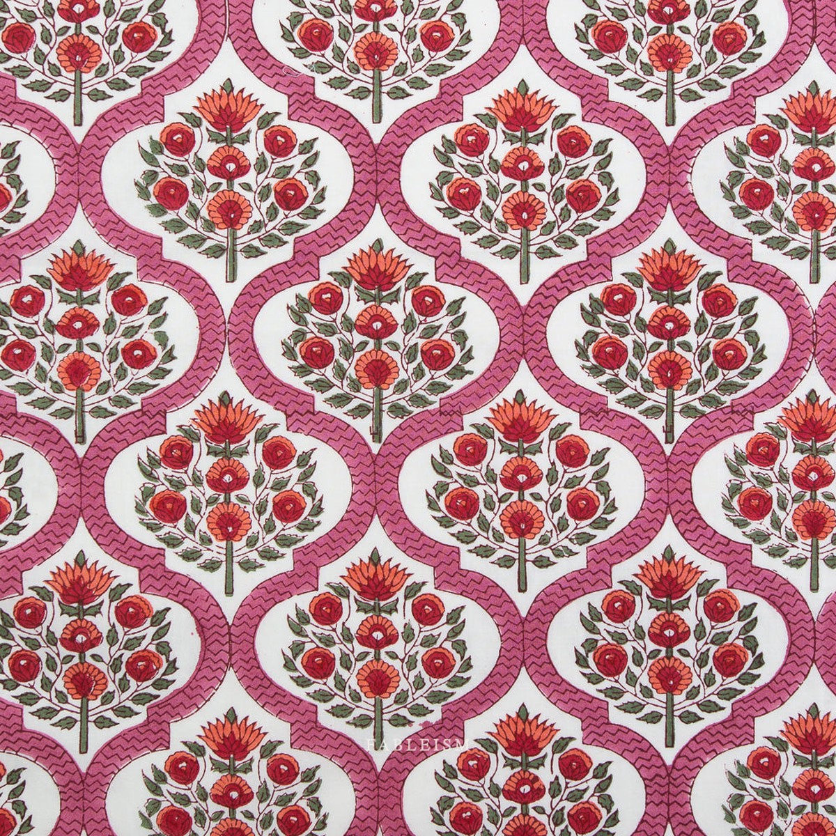 Fableism - Indian Block Prints Cottage - Lattice Floral in Pink