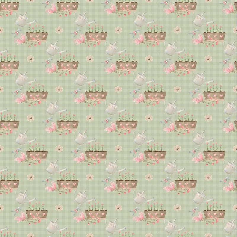 Flower Boxes on Plaid Fabric - Green