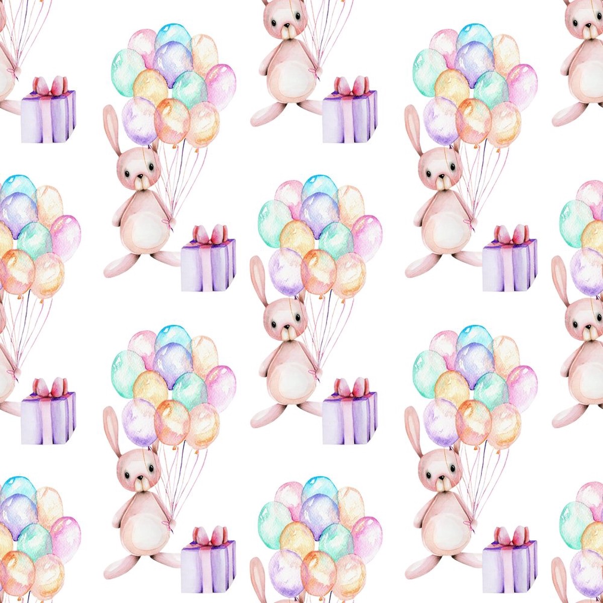 Animal Life Rabbits with Balloons Fabric