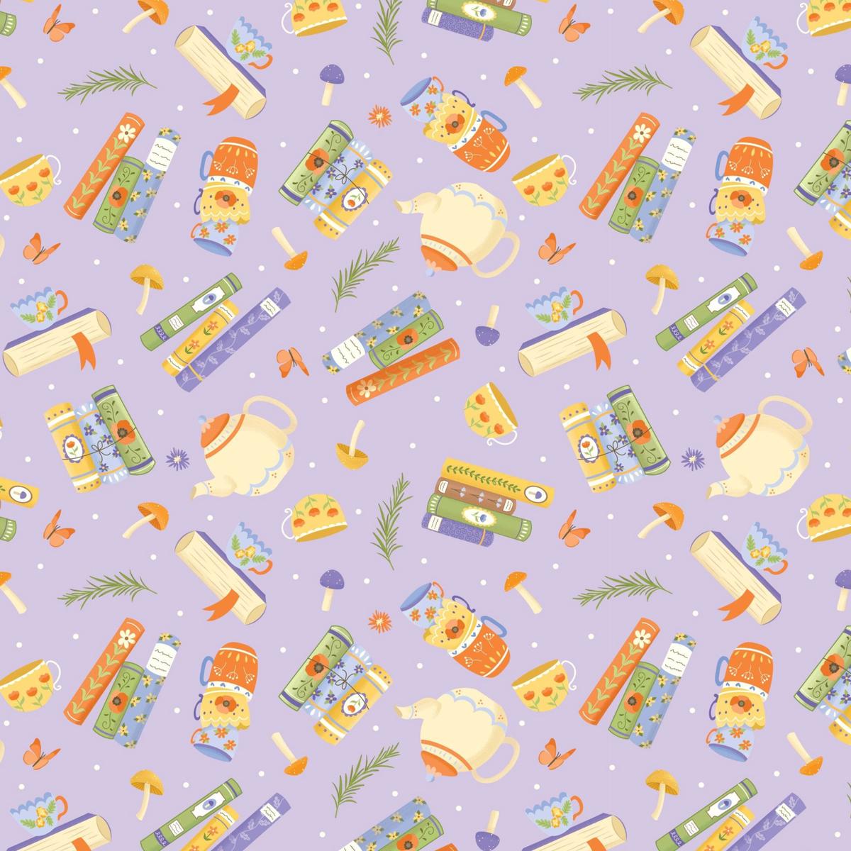 Cottage Bliss Organic Cotton Fabric, Tea and Toadstools