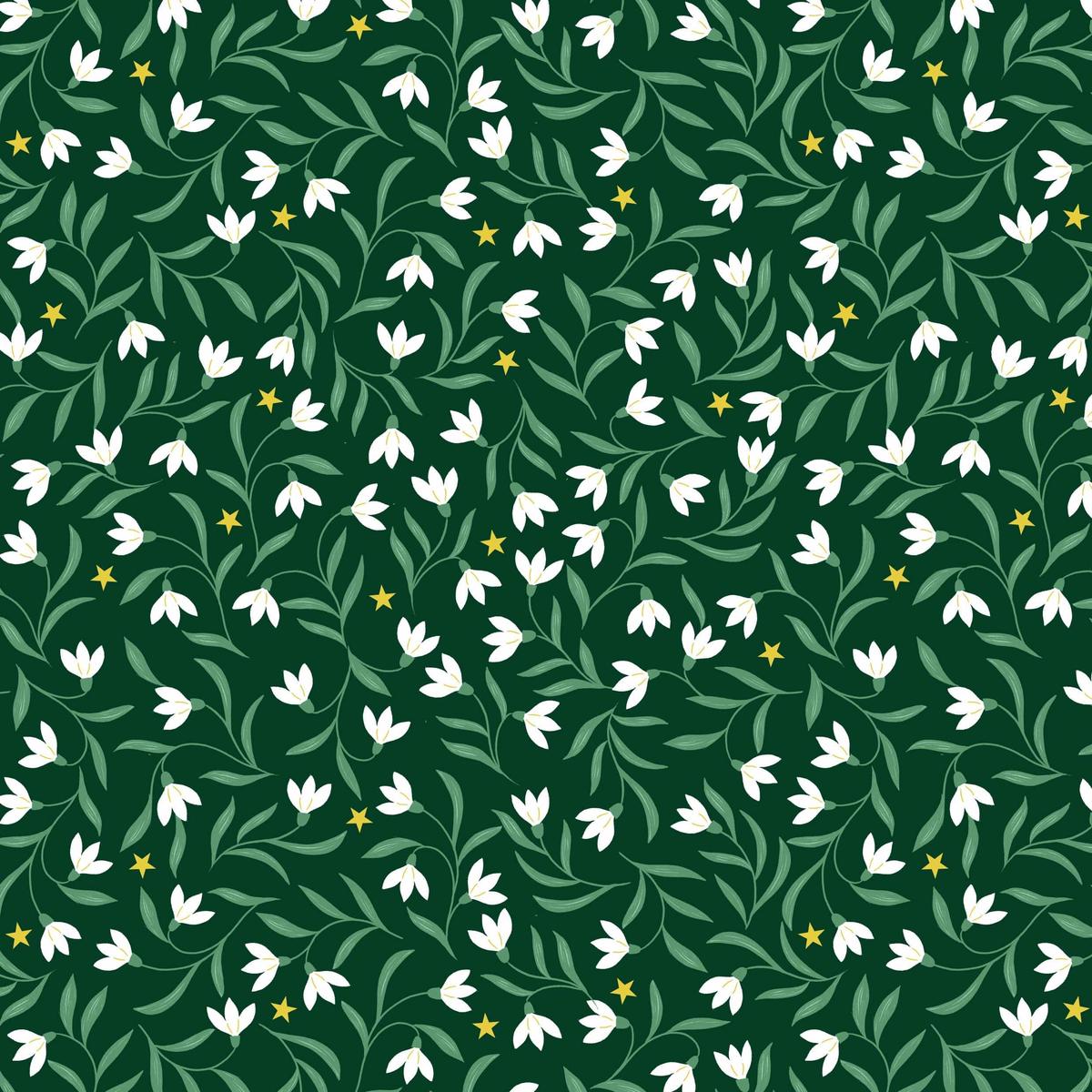 Lewis and Irene Christmas in Bluebell Wood - Snowdrops Green (Metallic)
