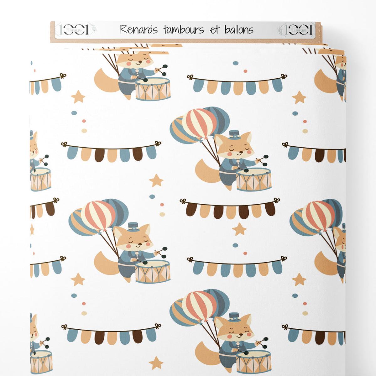 Tissu - Renards tambours et ballons