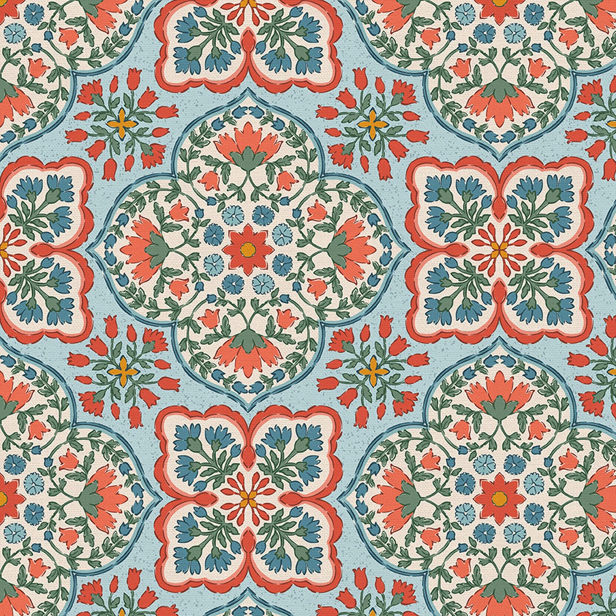 Blockprint Chic - Light Blue/Red