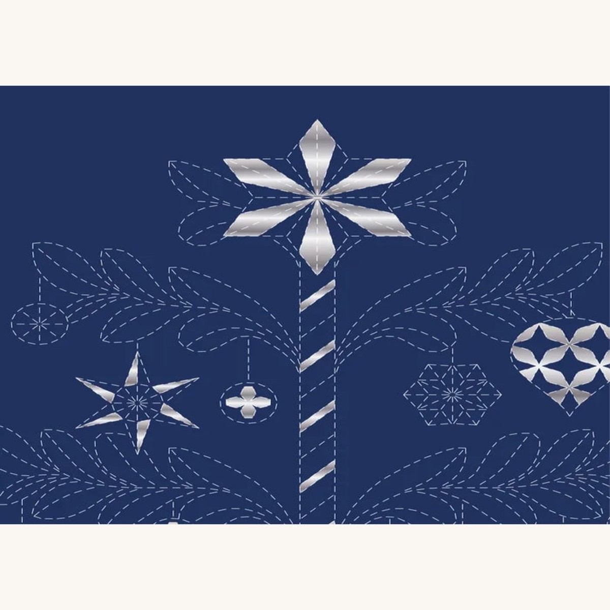 Devonstone Christmas Tree Sashiko Panel - Navy