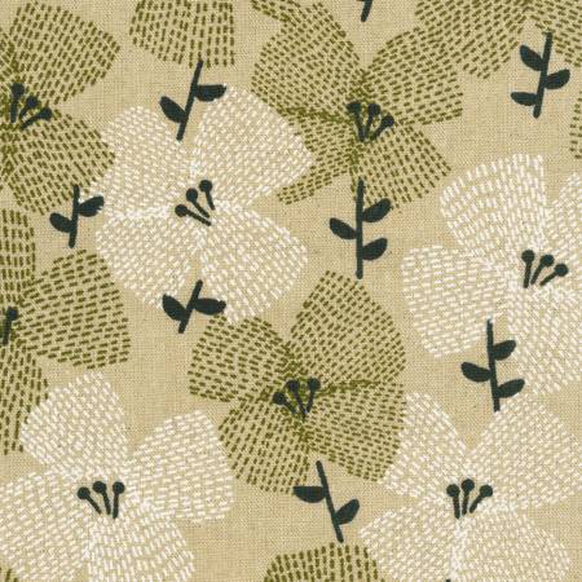 Robert Kaufman CottonFlax Prints - Backstitched Floral in Natural