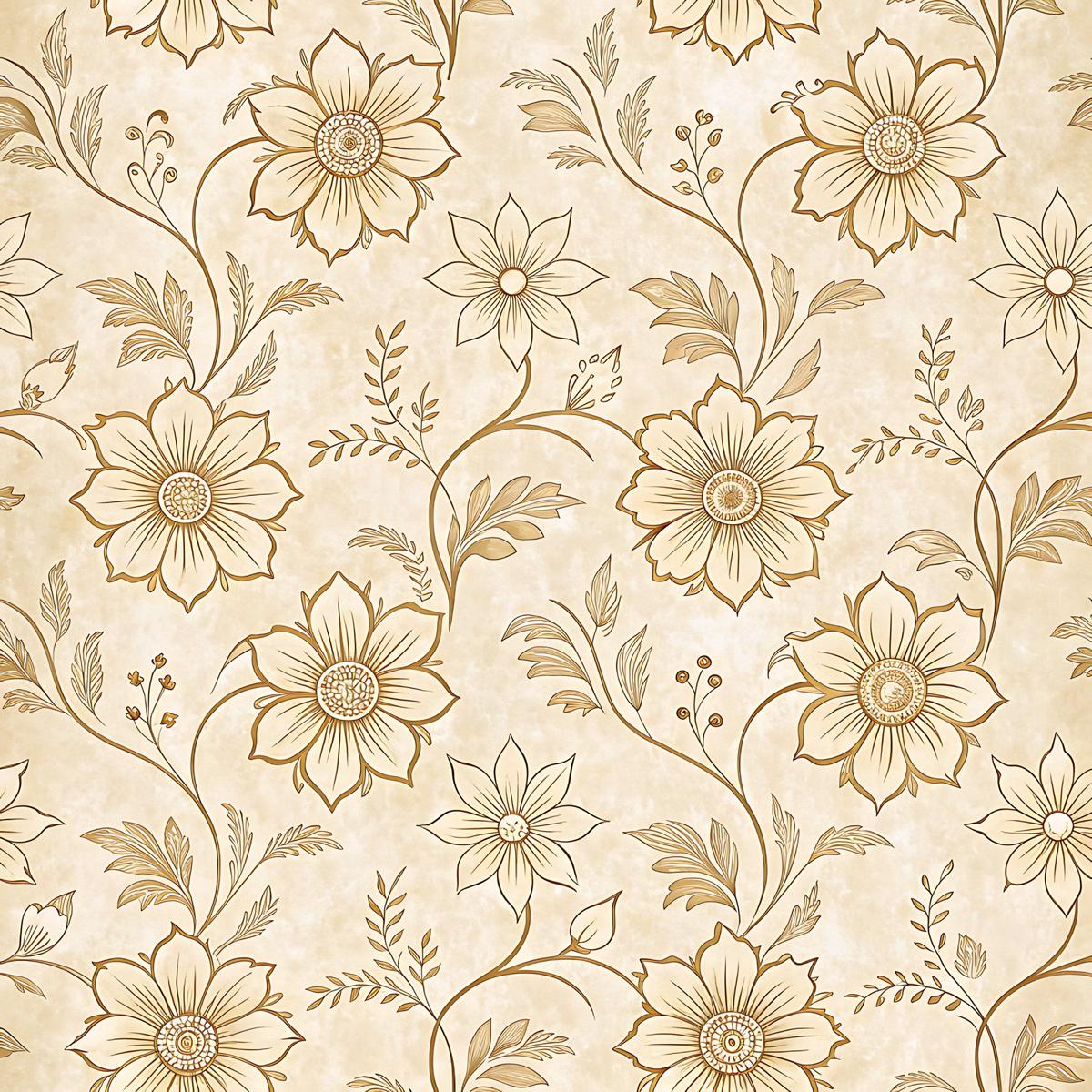 Vintage Beige Sepia Floral Pattern 9 Quilting Cotton Fabric