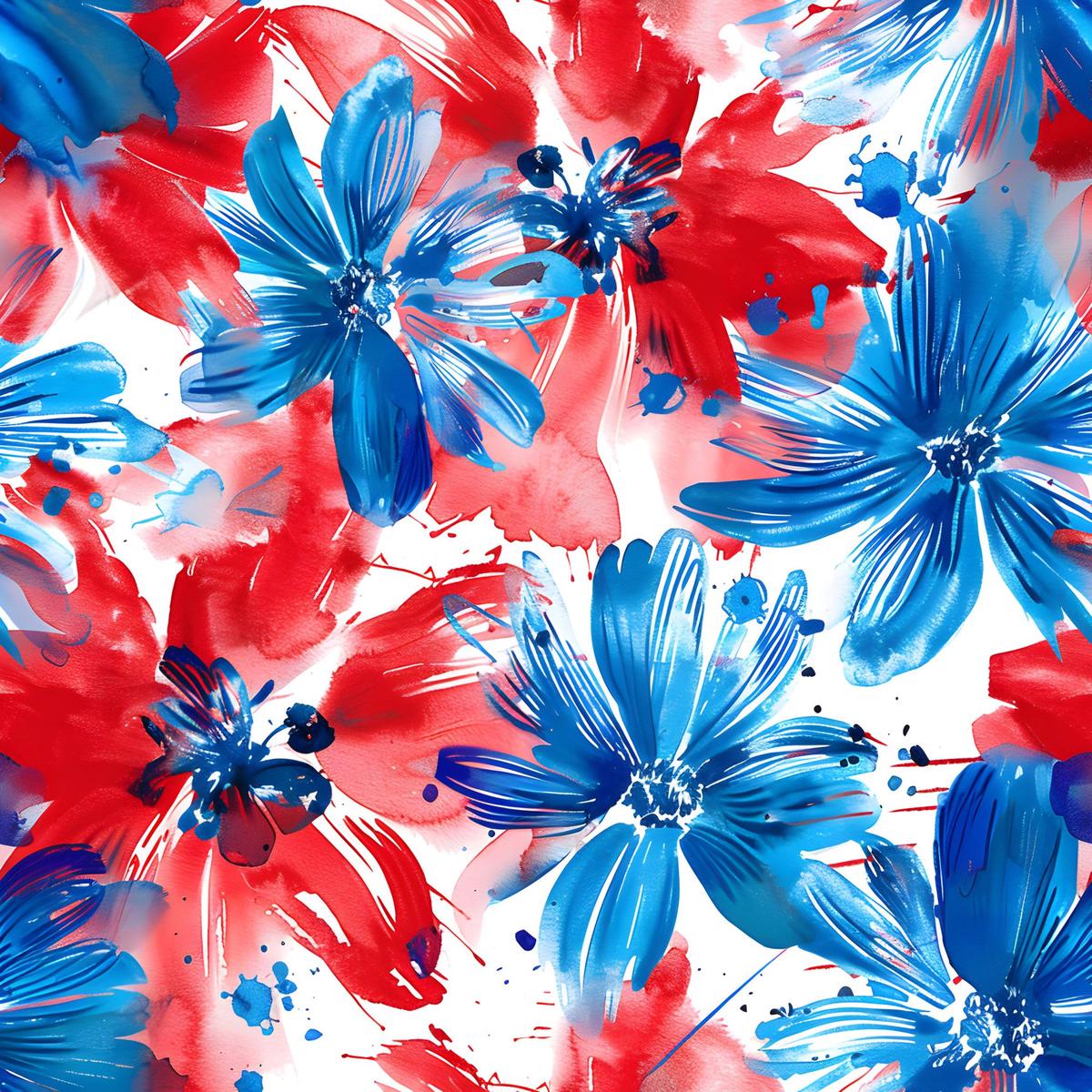 4th of July Watercolor Floral Pattern 13 Quilting Cotton Fabric