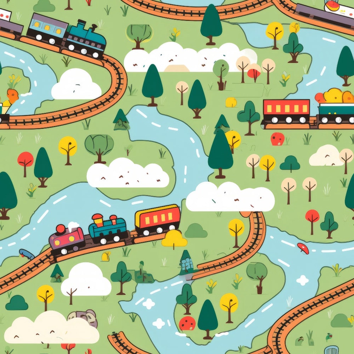 Cartoon Trains Pattern 1 Quilting Cotton Fabric