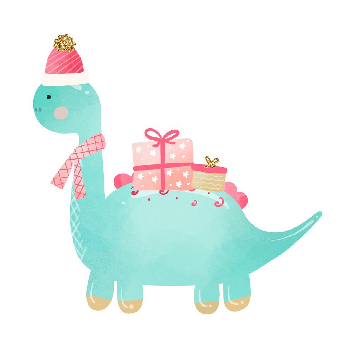 Christmas Dino with Presents Fabric Panel