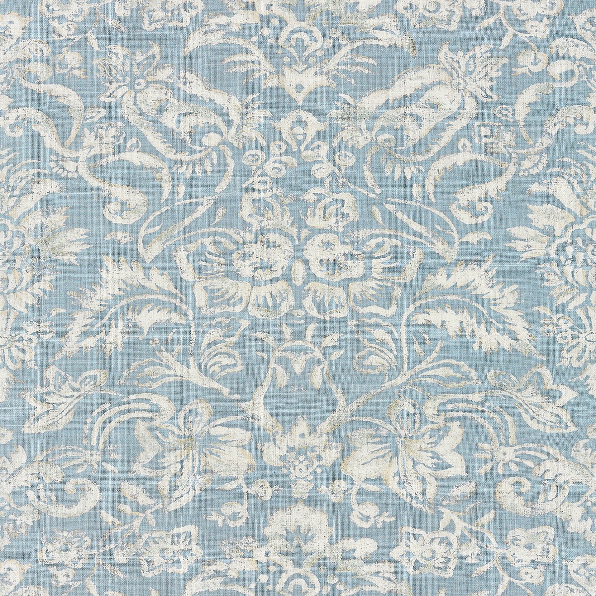 Mansfield Damask Print - Bluestone & Silver by Scalamandre Fabric