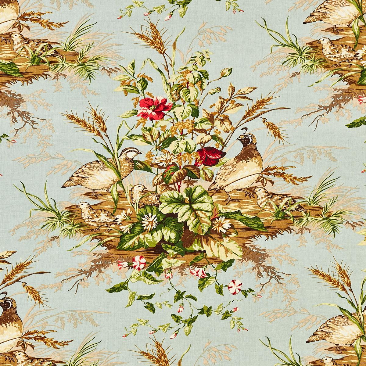 SCALAMANDRE EDWIN'S COVEY LINEN PRINT FABRIC MULTI ON LONDON BLUE - SC 000416310 NEW SKU # SC163100004