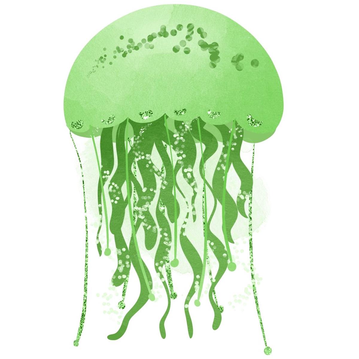 Sea Jellyfish Green Fabric Panel