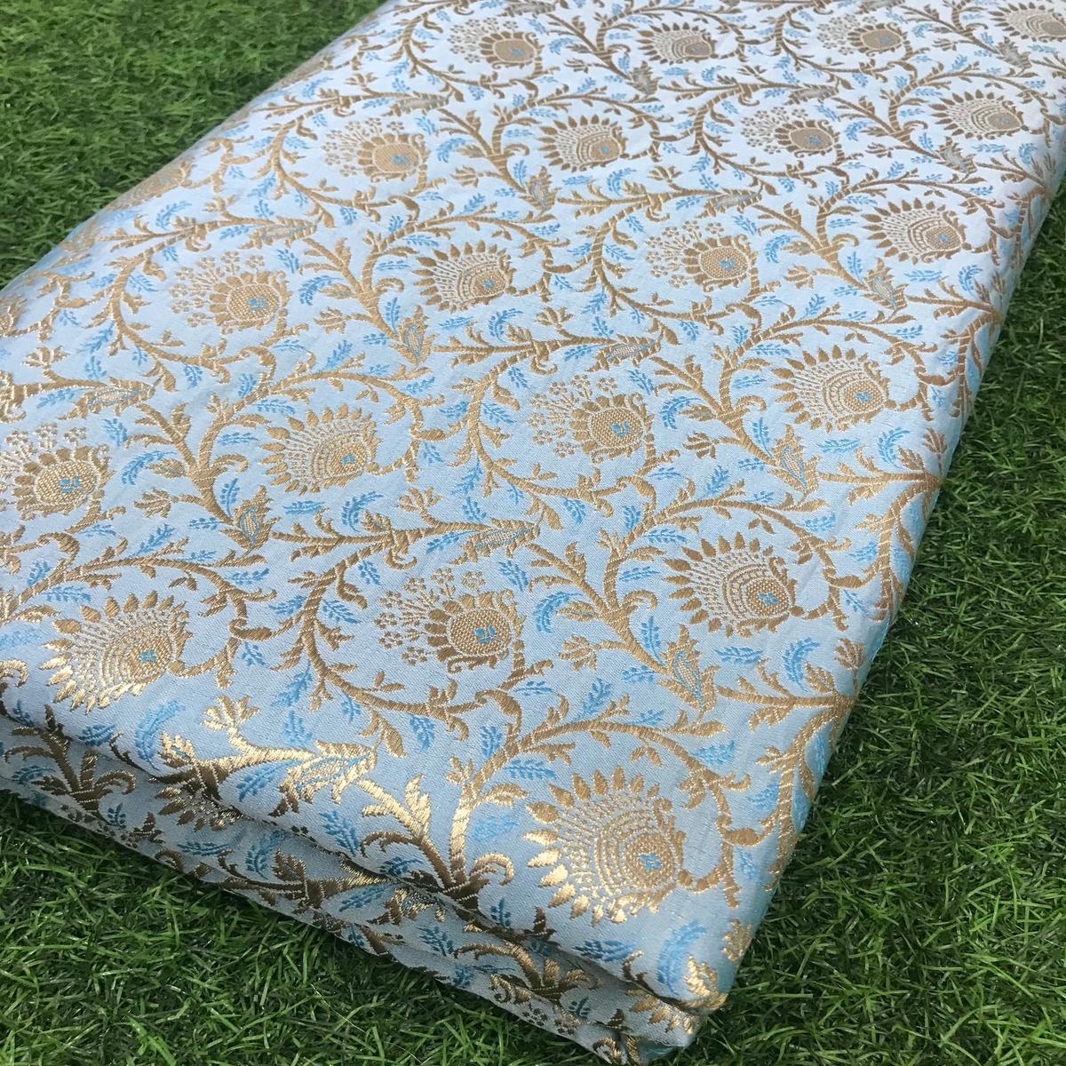 Brocade fabric Jacquard Damask Luxury Wedding Bridal fabric Blue Gold Brocade Lehenga Indian Home decor Fabric by the yard meter NFAF19