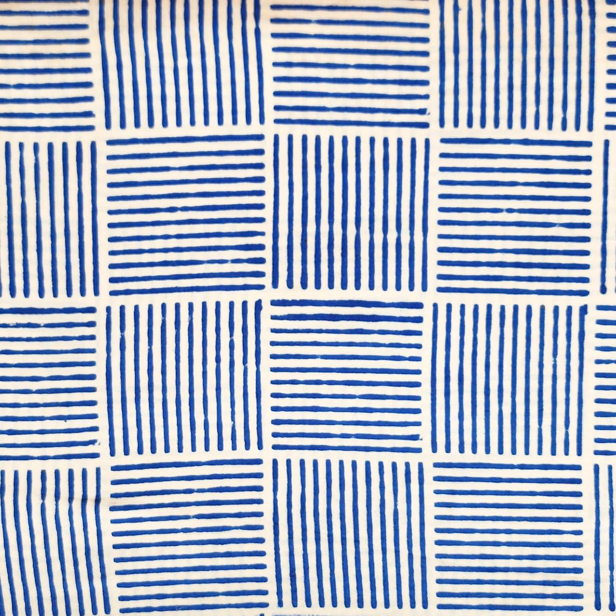 Pure Cotton Bagru Cream With Blue Strip Blocks Hand Block Print Fabric