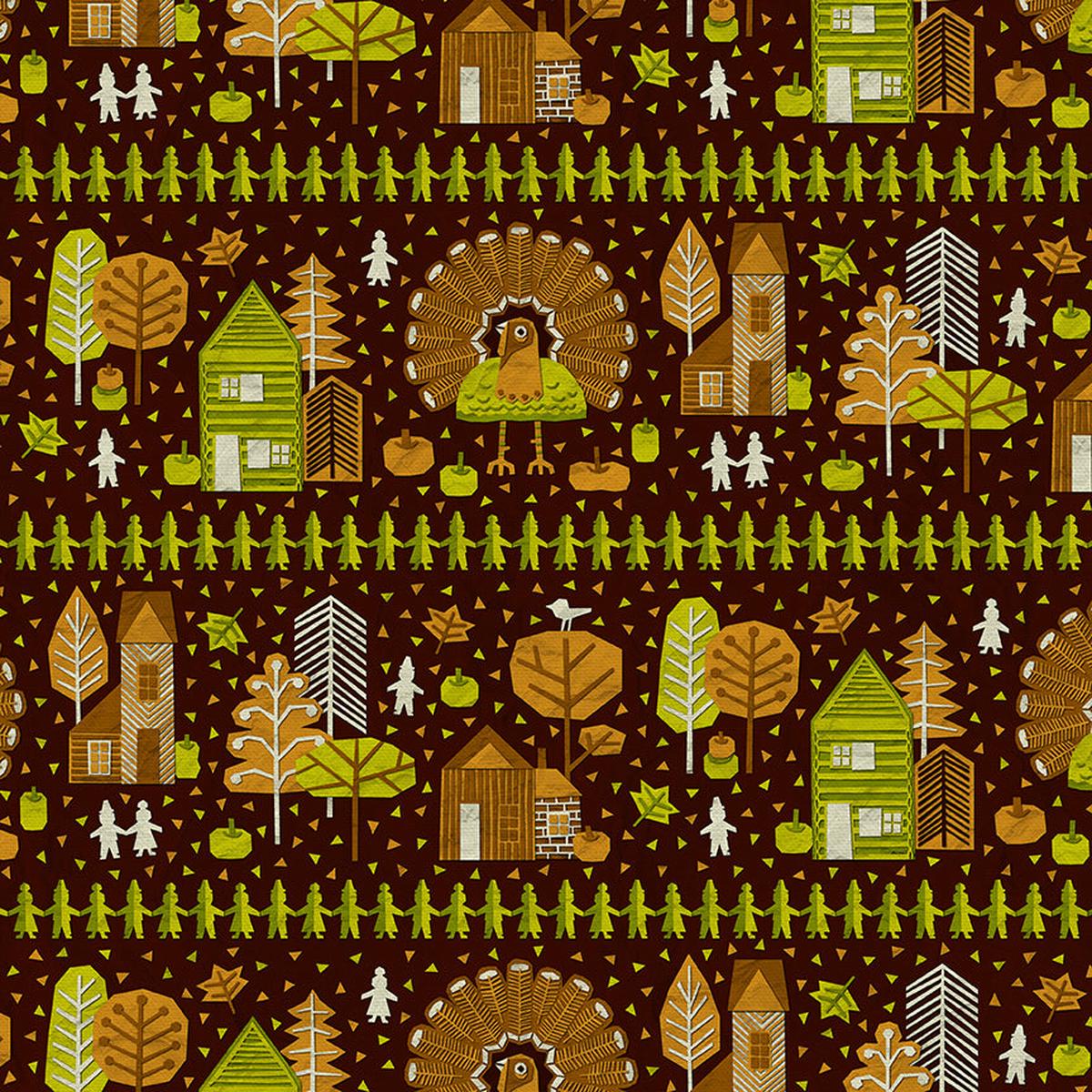 Thanksgiving Paper-Cut - Brown - Quilting Cotton - Wide