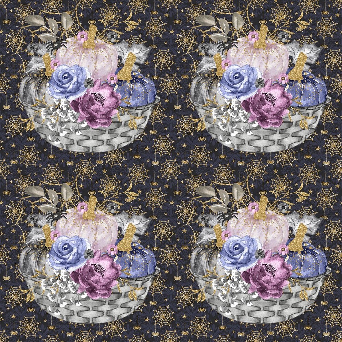 Elegant Pumpkins Bundle on Gold Webs Fabric - Gray