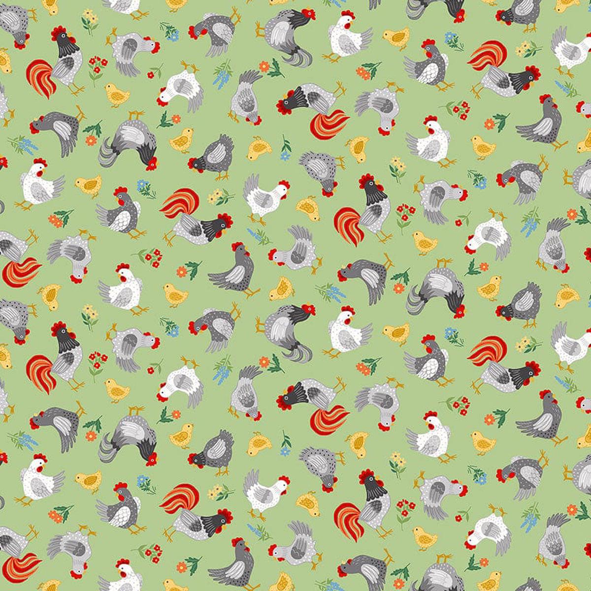 Makower Fun on the Farm - Chickens Green 070-G
