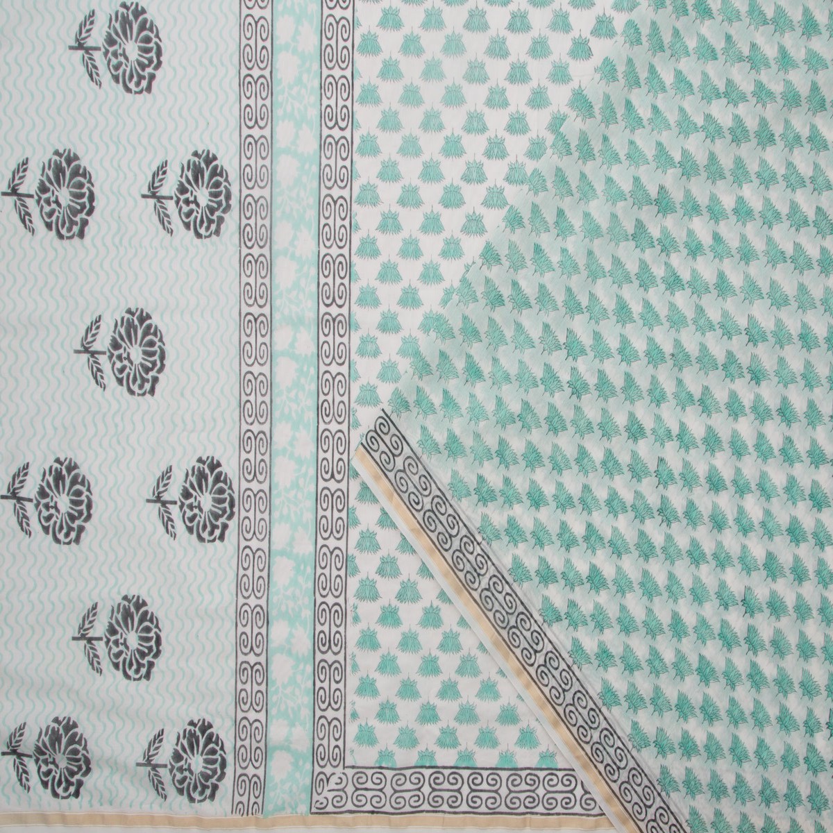 Chanderi Cotton Printed White Saree