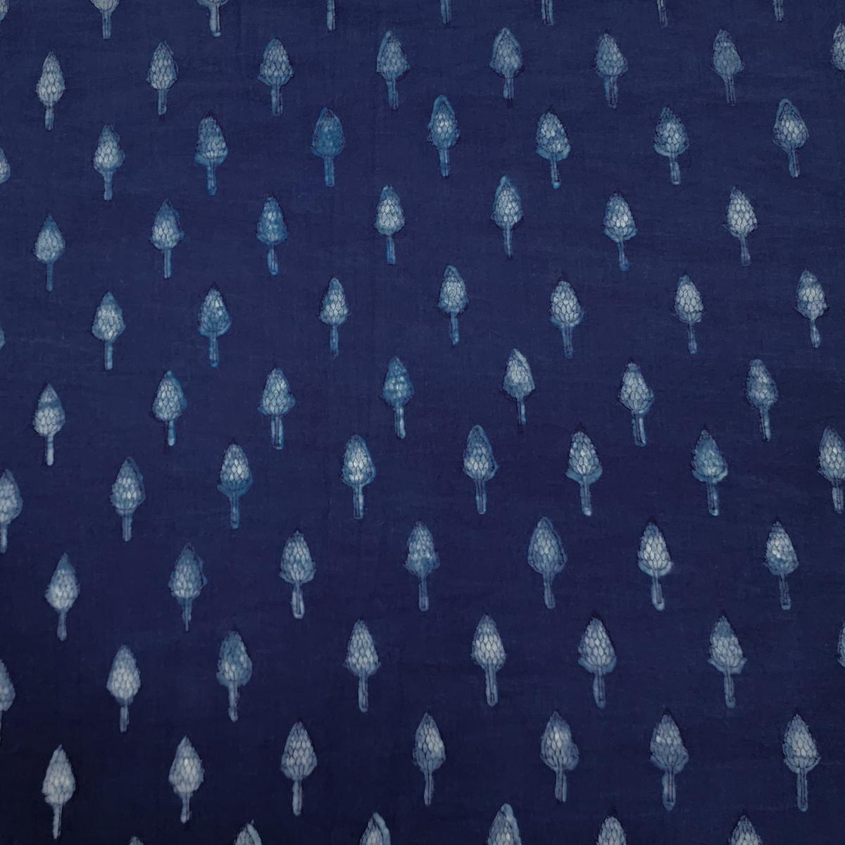 Pure Cotton Akola Indigo Small Flower Buds Hand Block Print Fabric