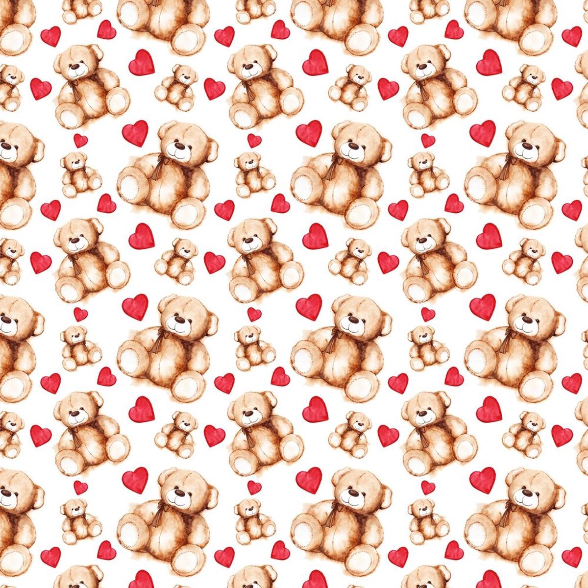 Tossed Lovely Teddy Bear Hearts Fabric