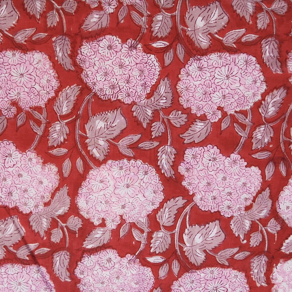Pure Cotton Jaipuri Red with Flower Jaal Hand Block Print Fabric