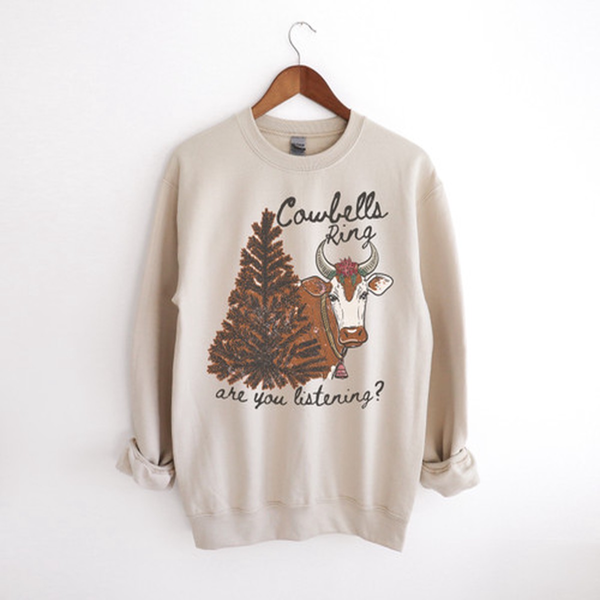Cowbells Ring Are You Listening Farm Cow Cozy Holiday Sweatshirt - Gildan Heavy Blend Fleece Sweatshirt