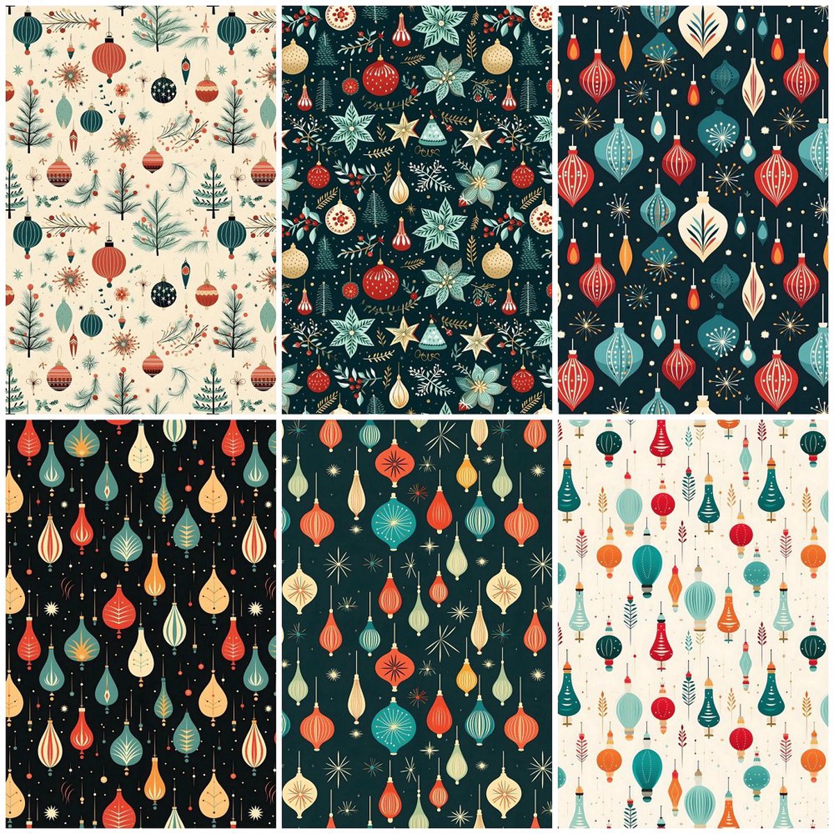 Retro Christmas Bulbs Fat Quarter Bundle - 6 Pieces