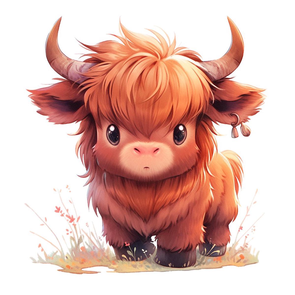 Cute Highland Cow 7 Fabric Panel