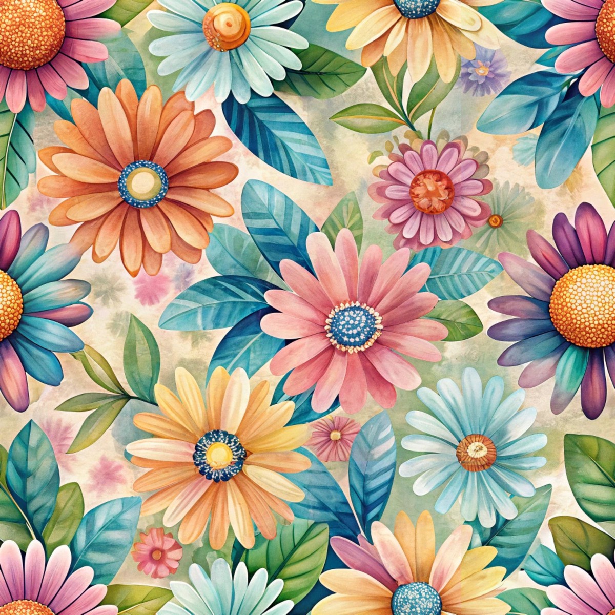 Funky Daisy Watercolor Pattern 18 Quilting Cotton Fabric