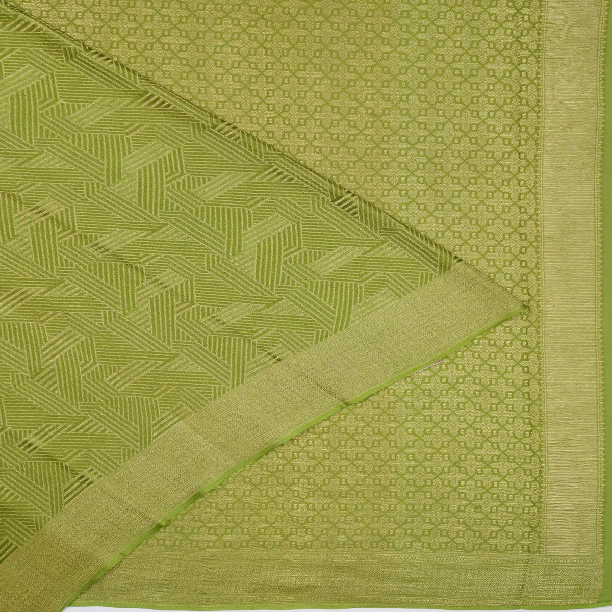 Binny Georgette Geometrical Brocade Green Saree