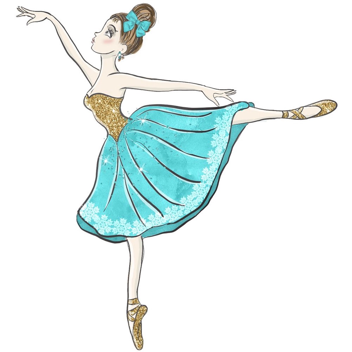 Elegant Nutcracker Ballerina Fabric Panel - Blue