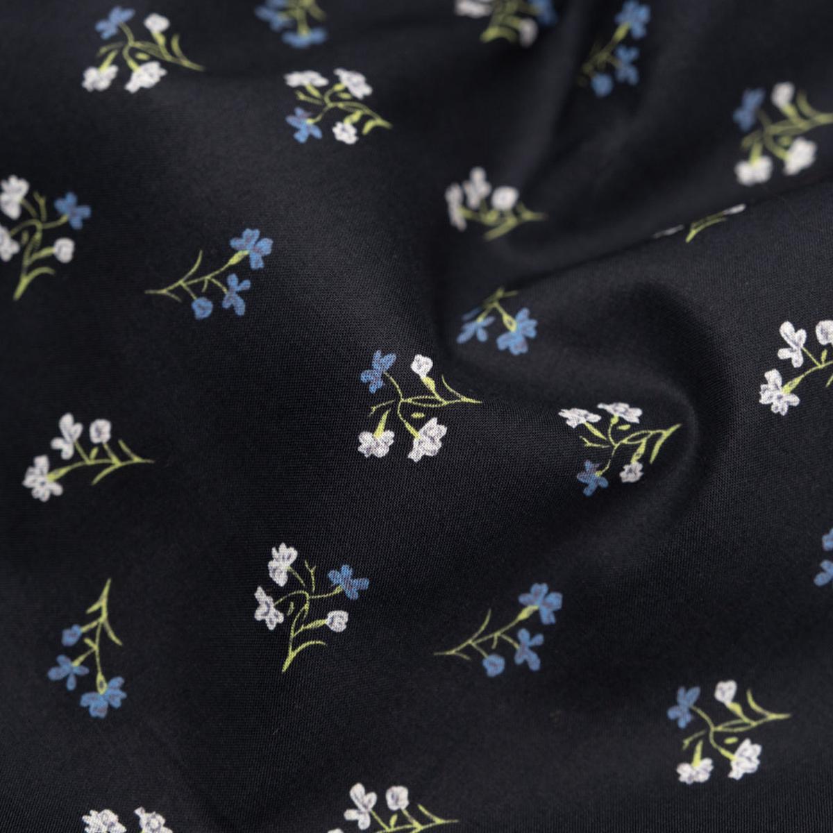 Forget Me Not Printed Cotton Lawn - Ink/Cornflower/White