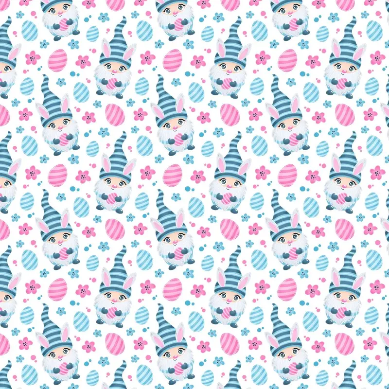 Cartoon Easter Bunny Gnome Fabric - Blue