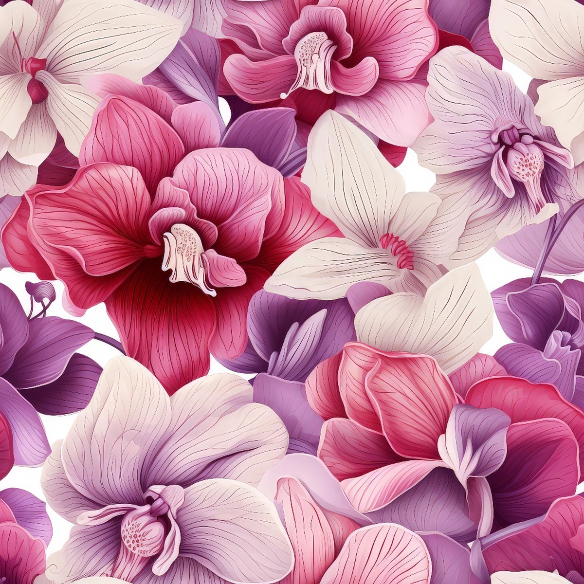 Pink and Purple Orchid Flowers Pattern 2 Quilting Cotton Fabric