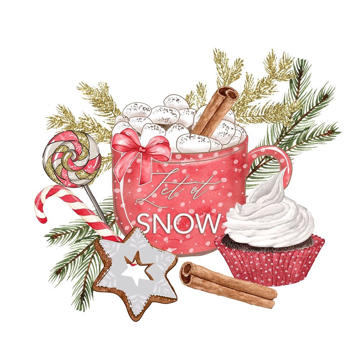 Watercolor Sweet Christmas 2 Fabric Panel