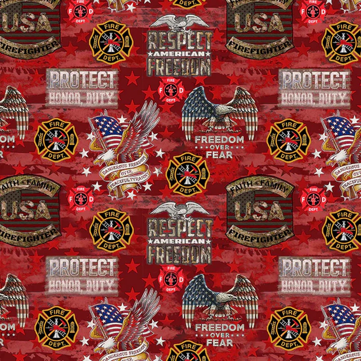 Fabric Sykel Enterprises Firefighter Camo Flag by the Quarter Yard 1338FF