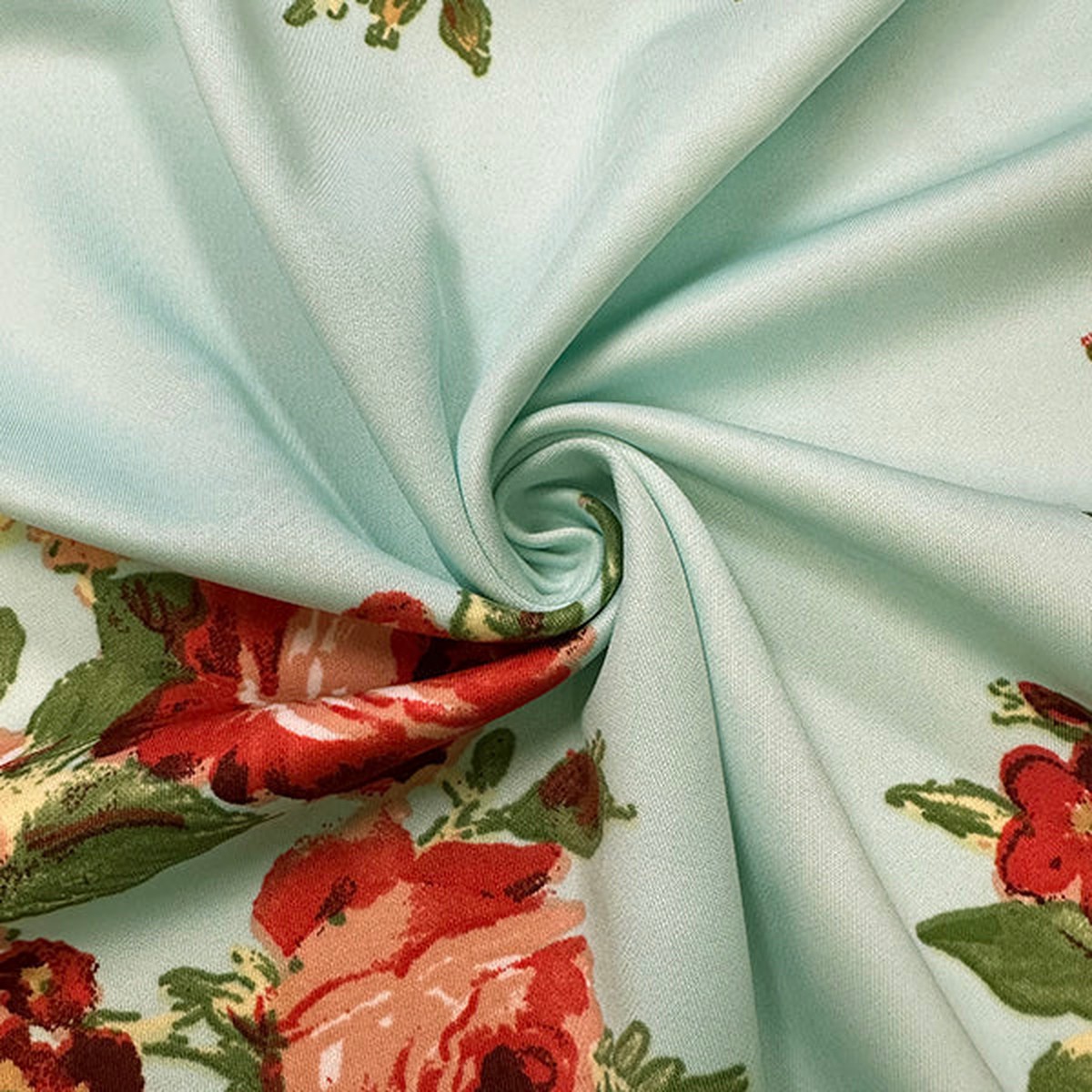 4 3/8 YD PC-Mint Green Multi Floral Print Scuba Knit Fabric