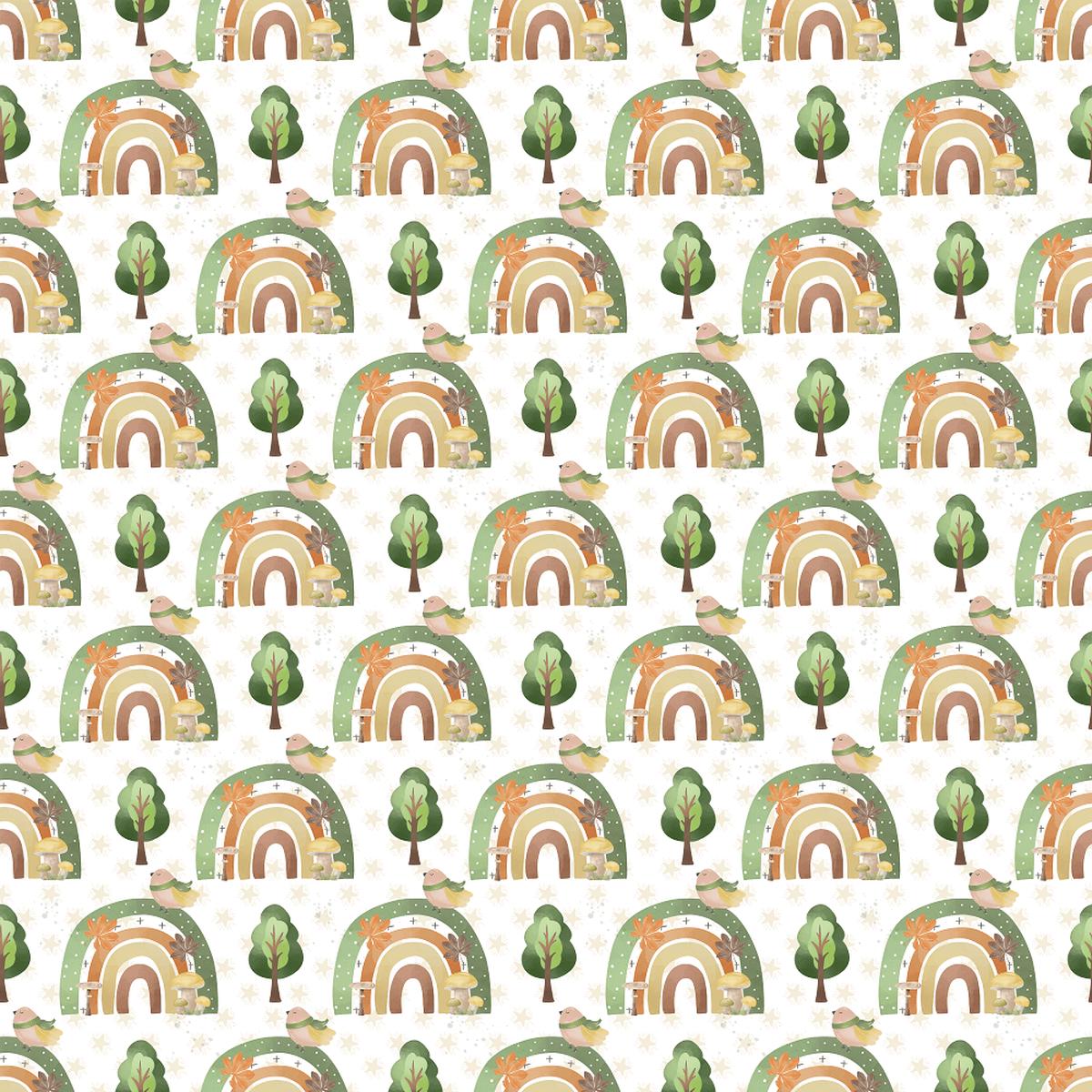 Rainbows In The Forest Fabric - White