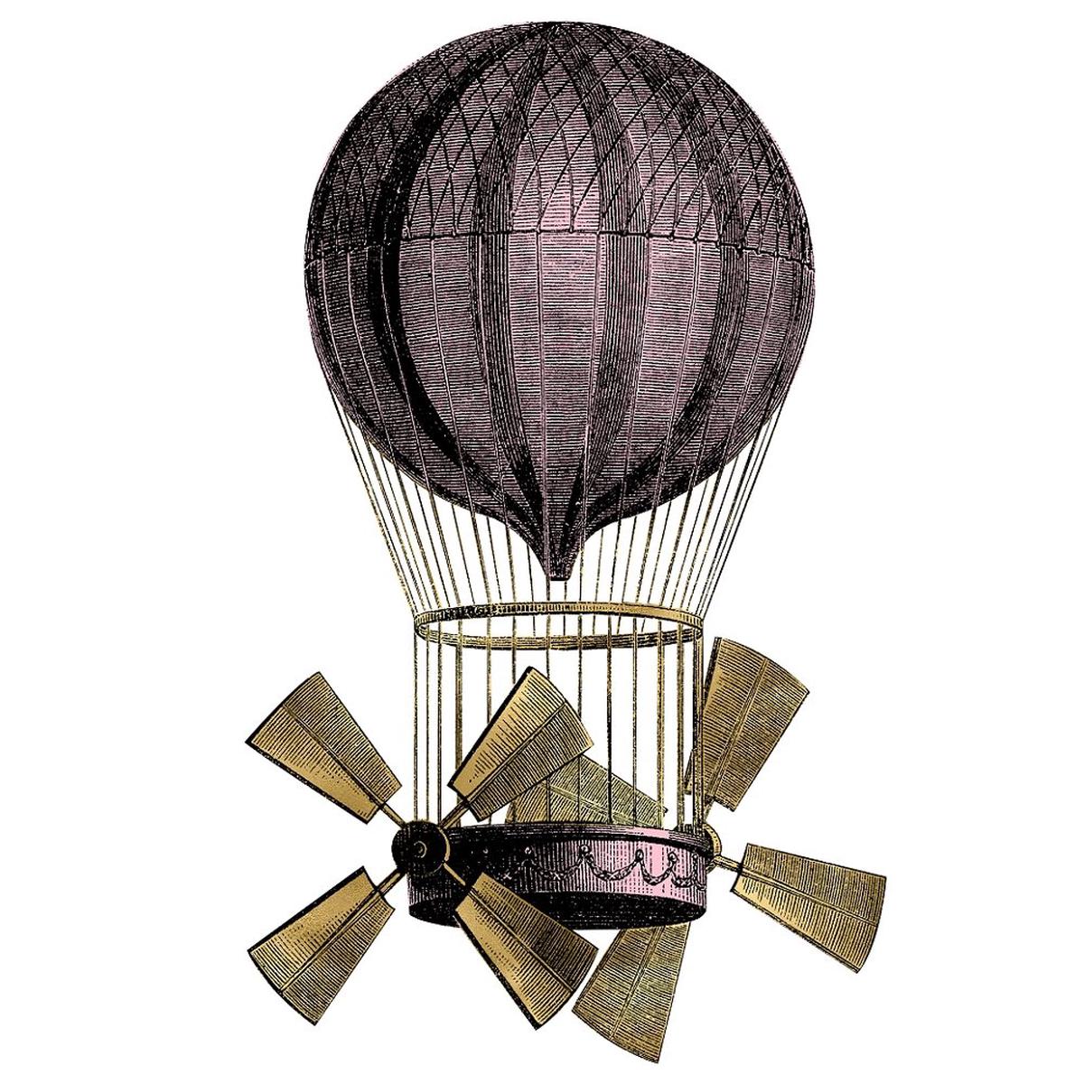 Pink and Gold Steampunk Air Balloon Fabric Panel