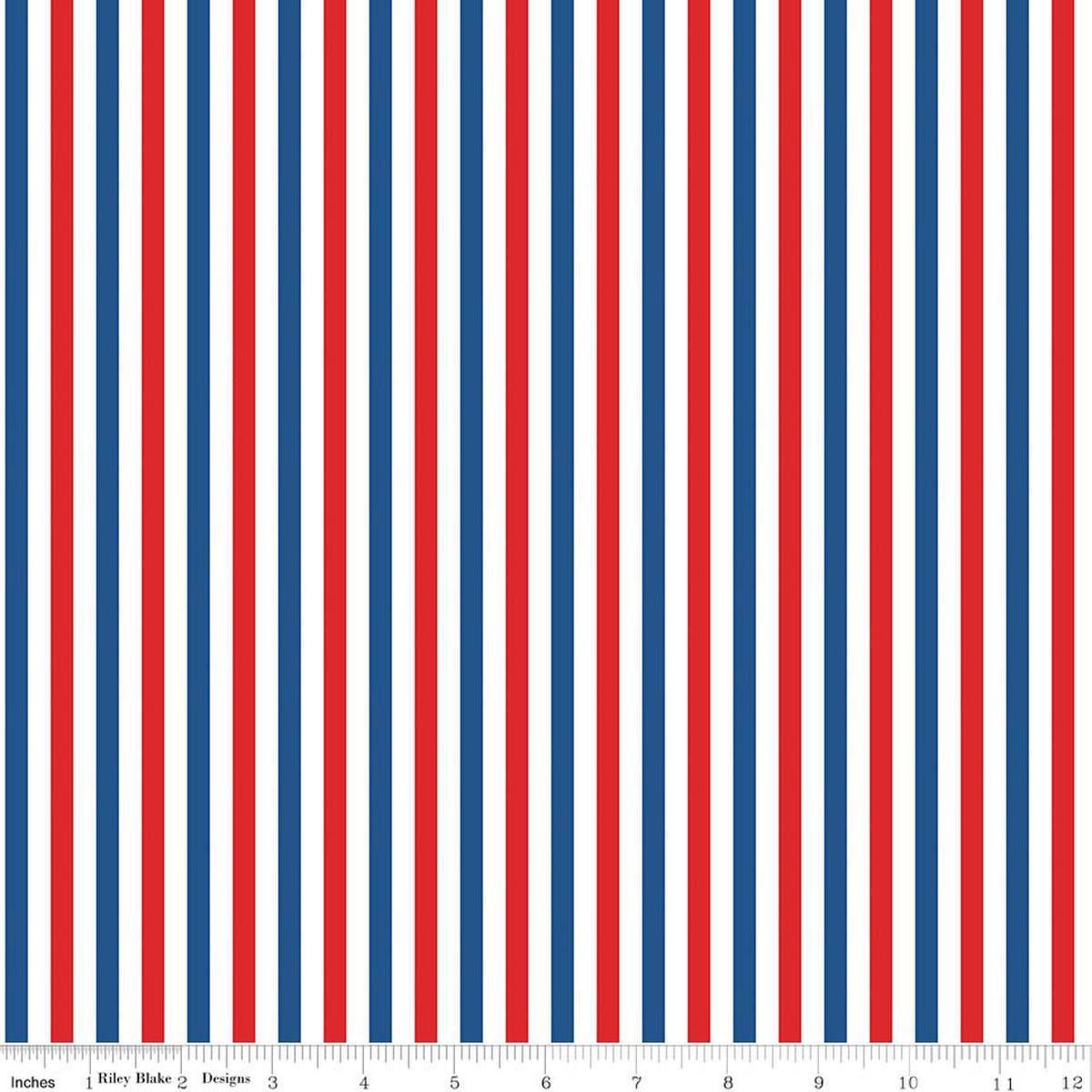 SALE Firecracker Stripes Multi Red Blue Striped Patriotic Fabric - C17205 - Riley Blake Quilting Cotton Fabric
