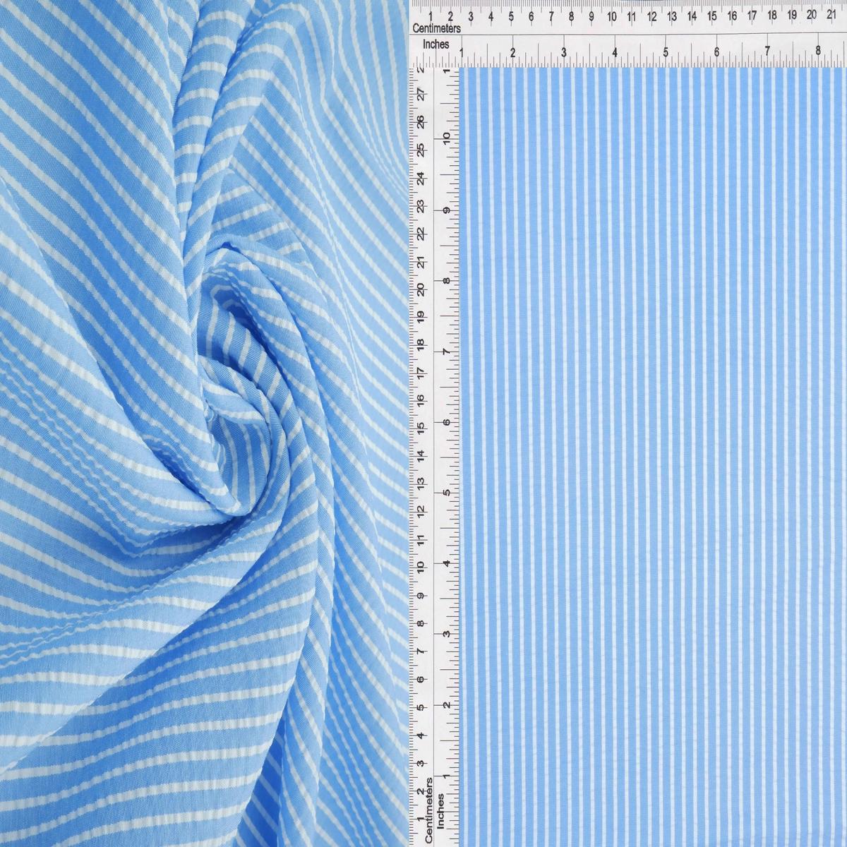 Seersucker Stripe Polyester Rayon Woven Fabric - POP4621 - BLUE LT.