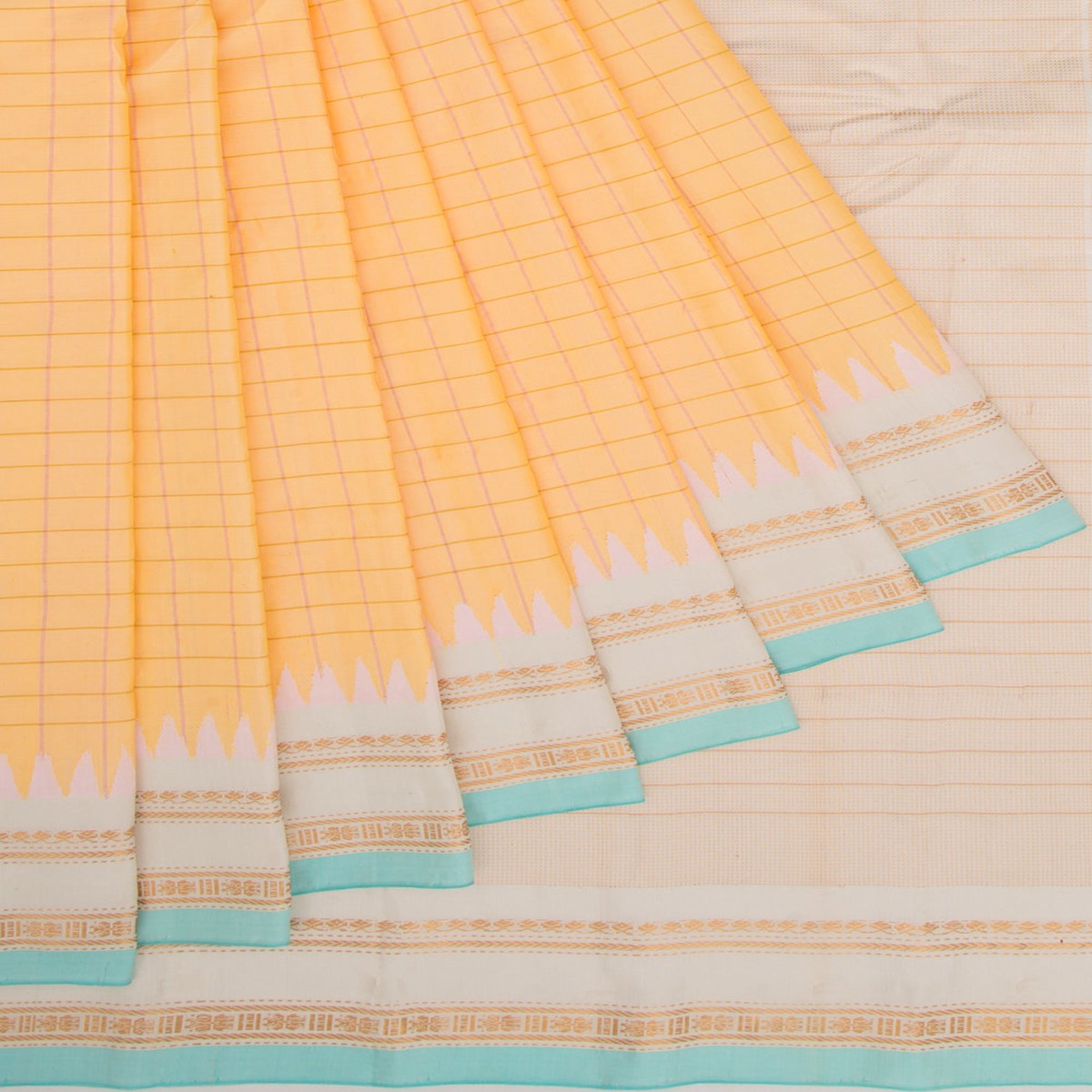 Gadwal Silk Checks Sandalwood Saree