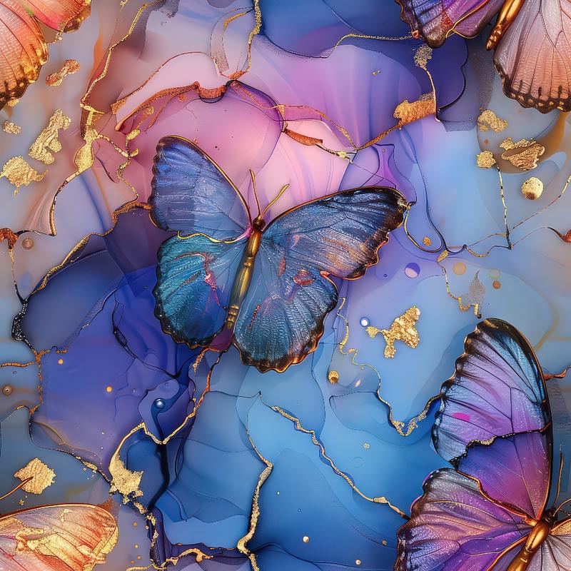 Pastel Alcohol Ink Butterfly Pattern 1 Quilting Cotton Fabric