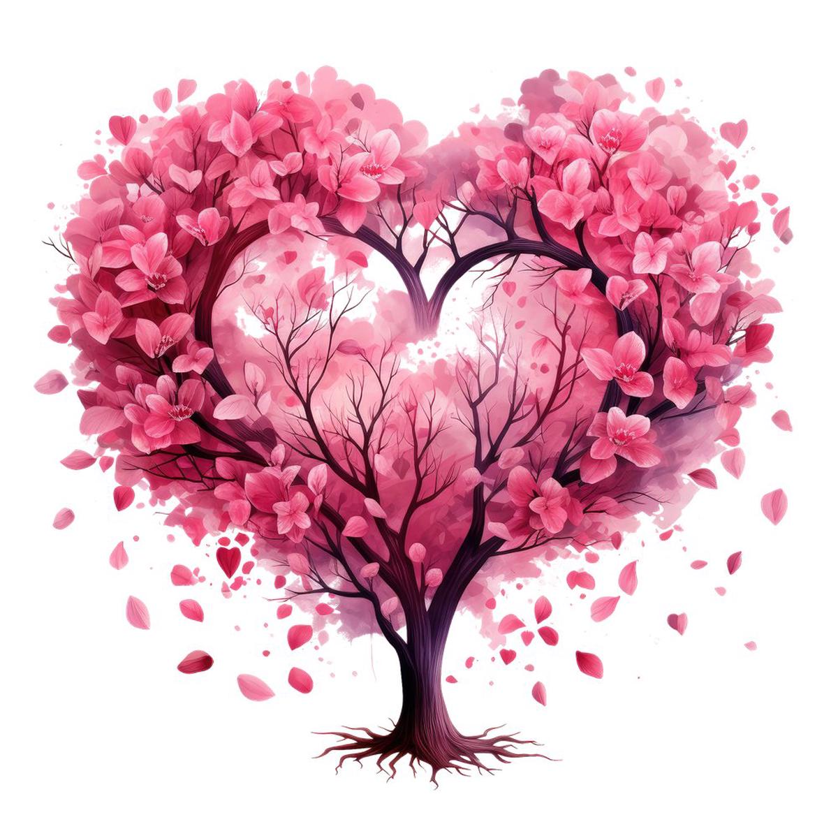 Pink Valentine Heart Tree 6 Fabric Panel